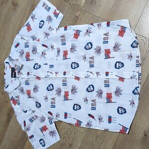 Mad Engine Mens White USA All Over Abe Lincoln Patriotic Button Up Size Large